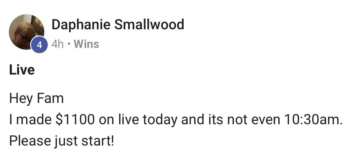 GEM Community wins post titled Live: Hey fam, I made $1100 on live today and it's not even 10:30am. Please just start!